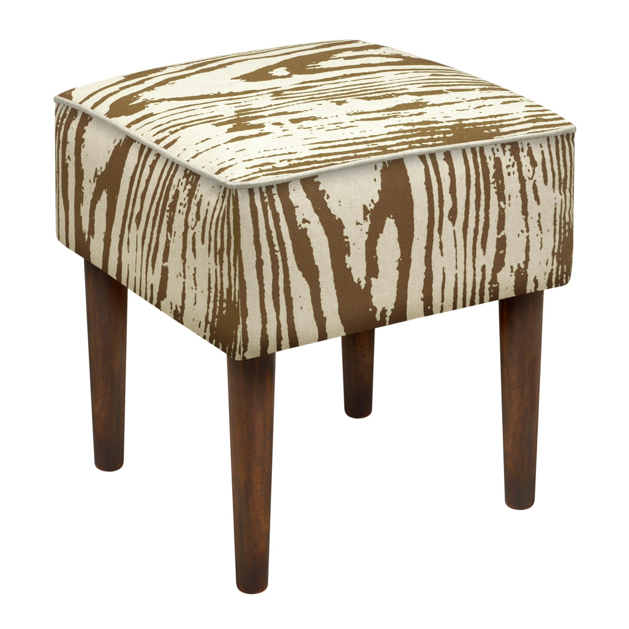 Brown Faux Bois Linen Upholstered Modern Footstool