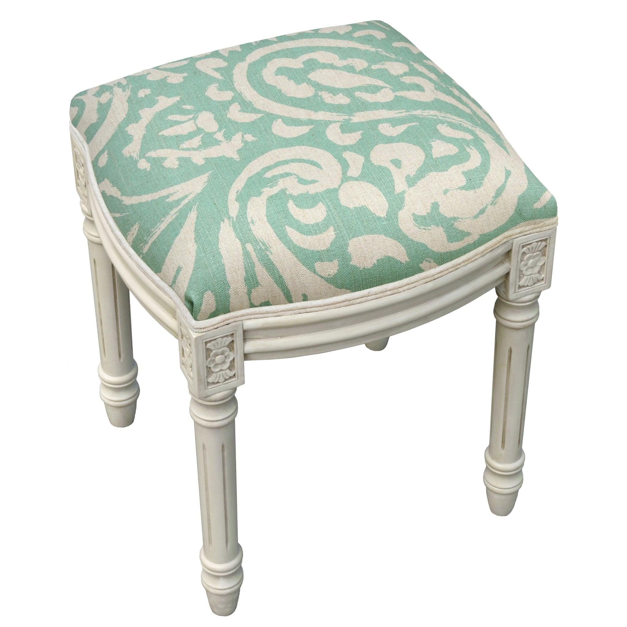 123 Creations Paisley Antique White Finished Vanity Stool Aqua