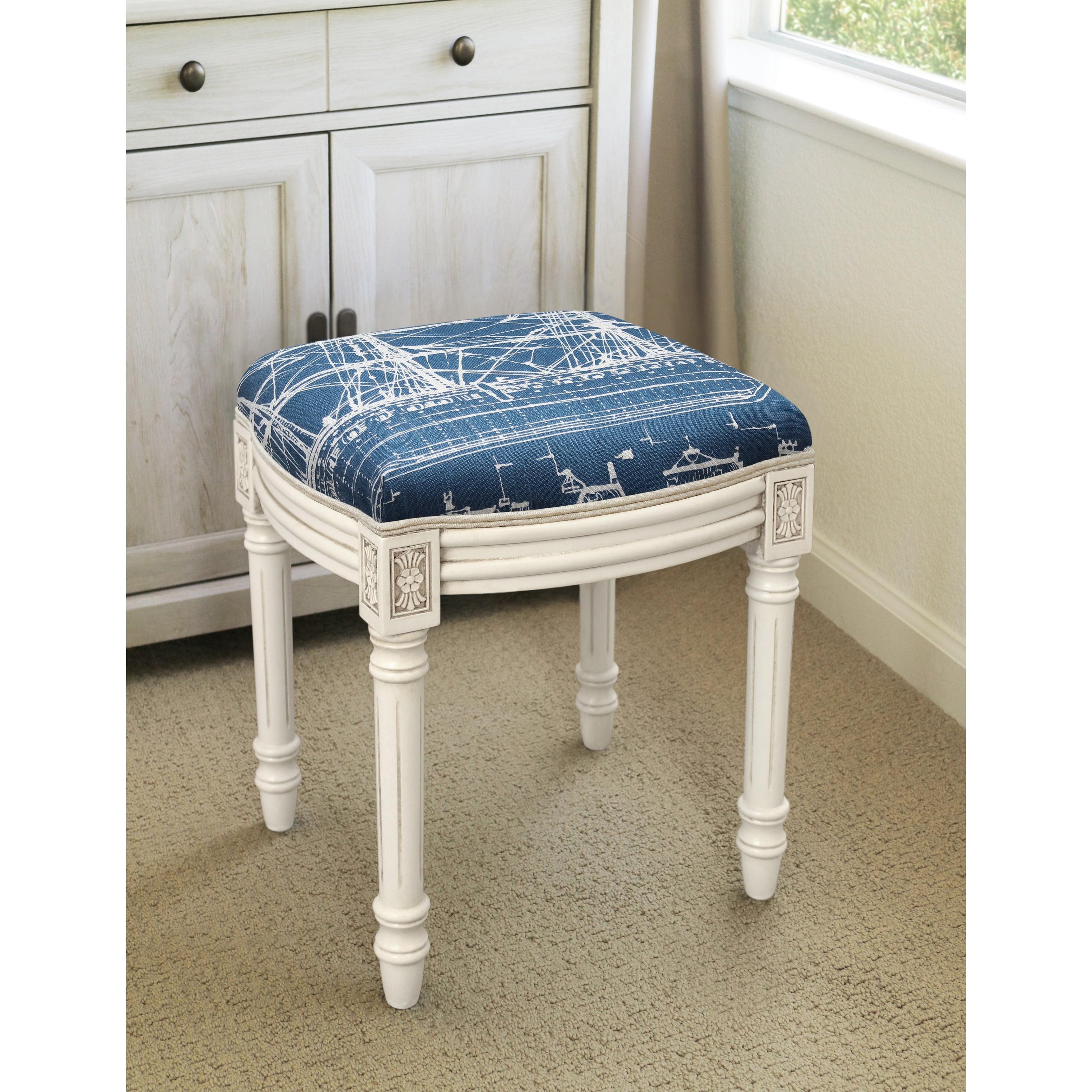 123 Creations Ship Navy Blue and Antique-white-finished Vanity Stool