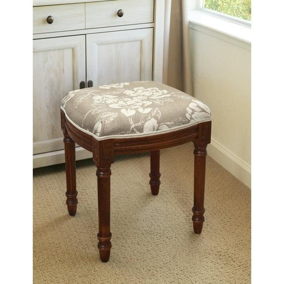 123 Creations Taupe Magnolia Vanity Stool with wood stained finish