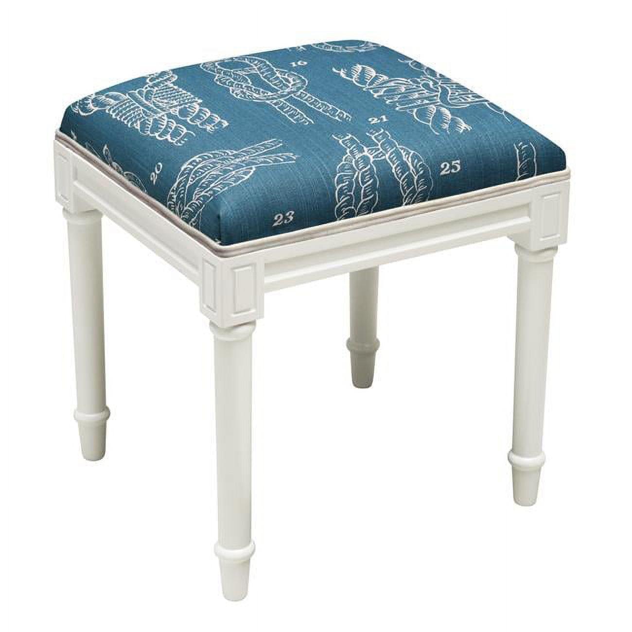 123 Creations WDS051-NY Navy Blue Knots Upholstered Wooden Vanity Stool, White