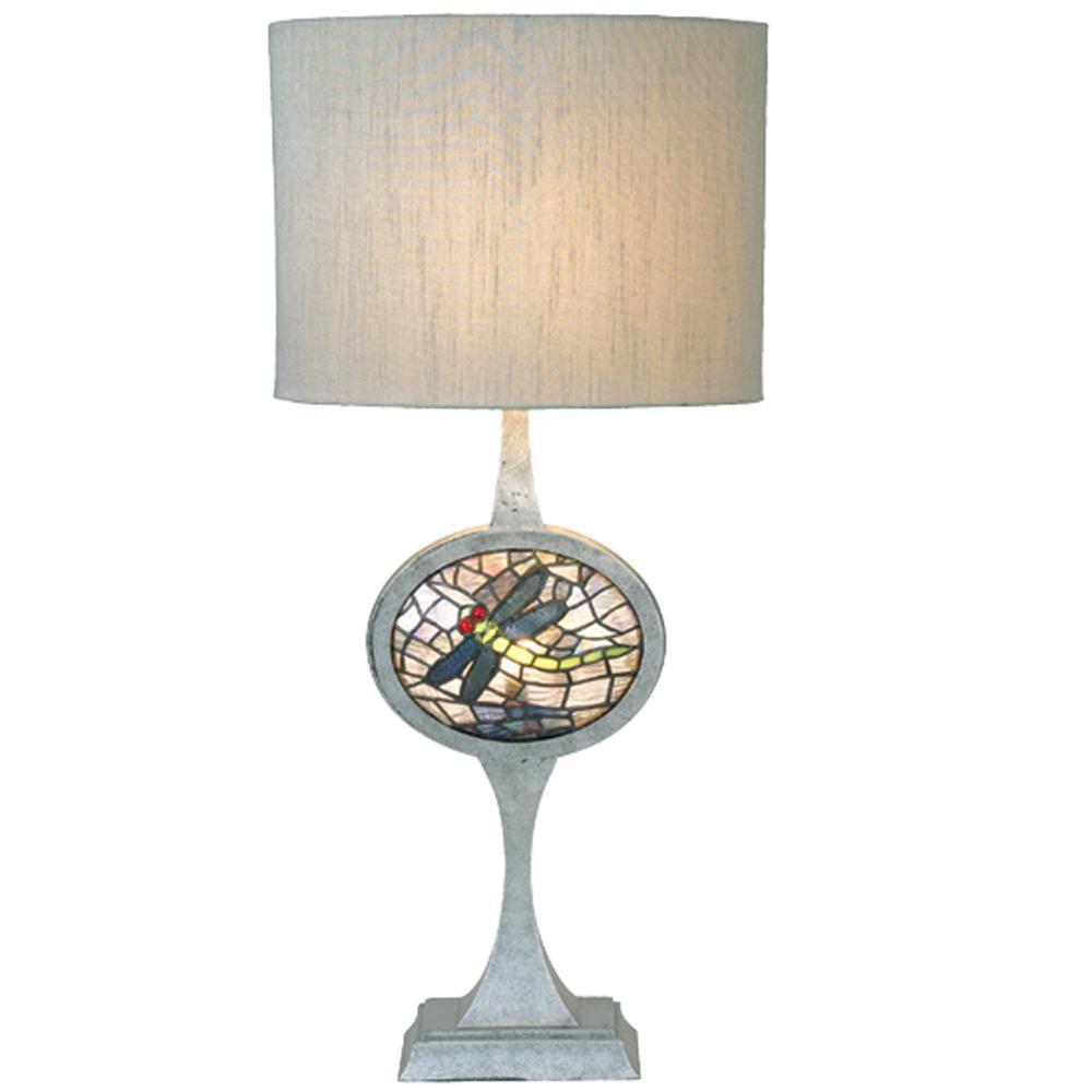 Elegant Cameo Dragonfly Stained Glass Table Lamp with Silver Shade