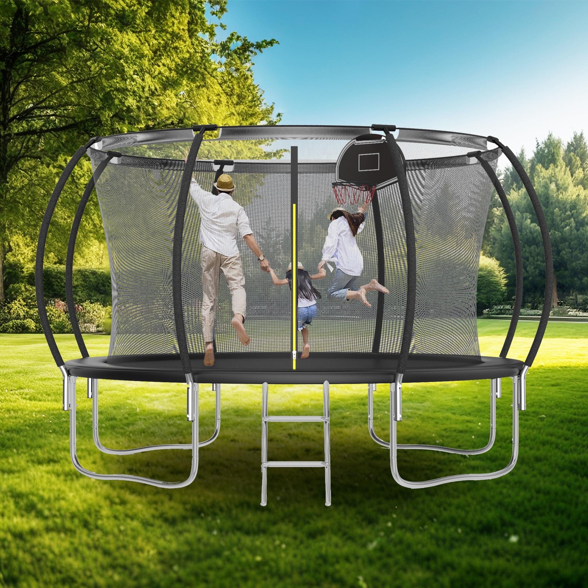 SENCHO GINSYTALIOR 12' Round Backyard Trampoline with Safety Enclosure