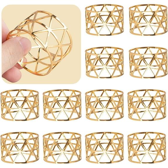 12PCS – Napkin Rings, Gold Napkin Rings Set of 12, Holiday Napkin Holders for Dining, Anniversary, Birthday, Christmas, Easter, Fall, Halloween, Thanksgiving, Party of Table Setting