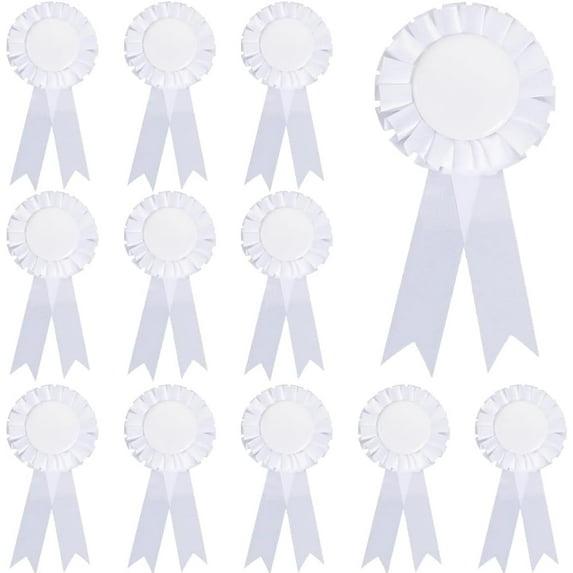 12Pcs White Brooch Winner Blank Award Ribbon Button Pin Victory Ribbons Rosette Ribbon Grand Prize for DIY Classroom Party Accessory Competition Sports Event School Contests Show