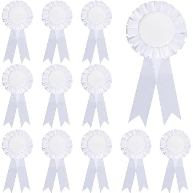 12Pcs White Brooch Winner Blank Award Ribbon Button Pin Victory Ribbons Rosette Ribbon Grand Prize for DIY Classroom Party Accessory Competition Sports Event School Contests Show
