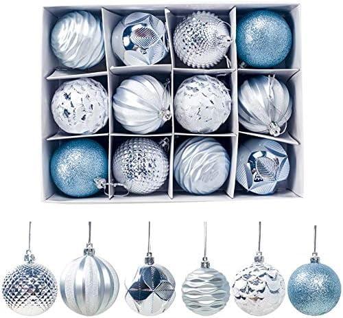 SuoKom Christmas Balls, 12Pcs 2.36 Inch Blue Christmas Balls Hanging Ornaments Shatterproof Delicate Baubles Set, for Home Holiday Party Xmas Tree Decoration Gifts