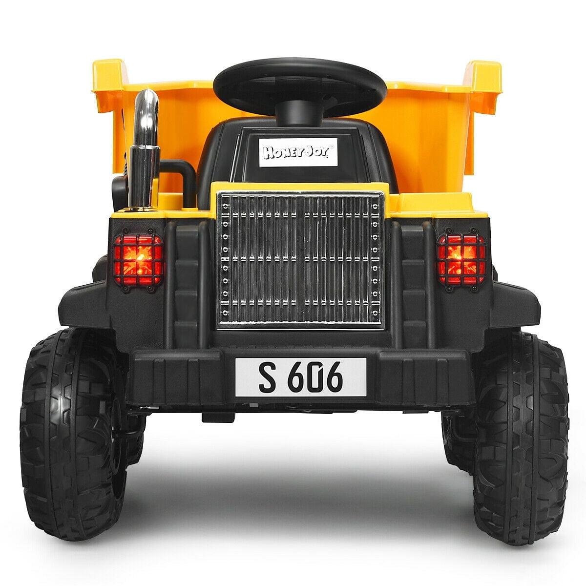 Costway 12V Battery Kids Ride On Dump Truck RC Construction Tractor w/ Electric Bucket & Electric Dump Bed