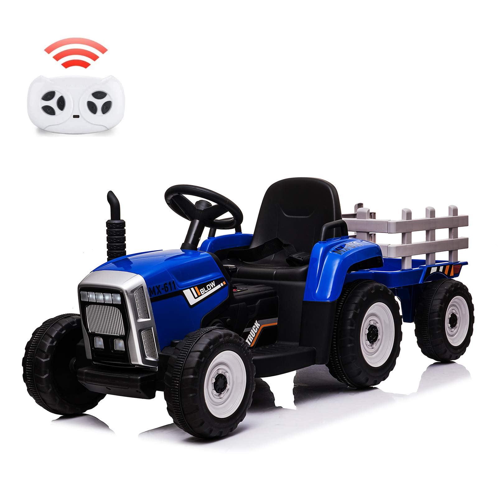 12V Blue Kids Electric Tractor with Trailer and Remote Control