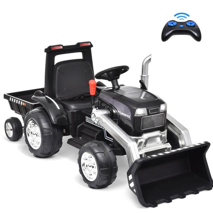 12V Black Kids Ride-On Tractor with Trailer and Remote Control