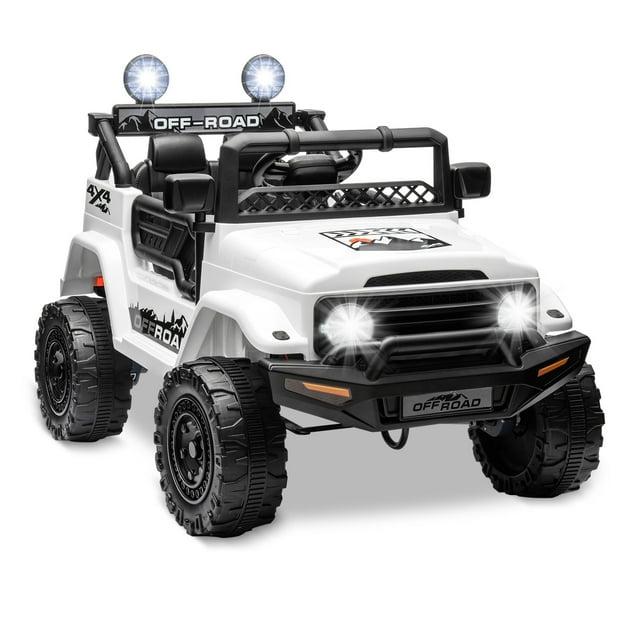 DSstyles 12 V Powered Ride-On Toy Truck Car with Remote Control, LED Lights and Spring Suspension