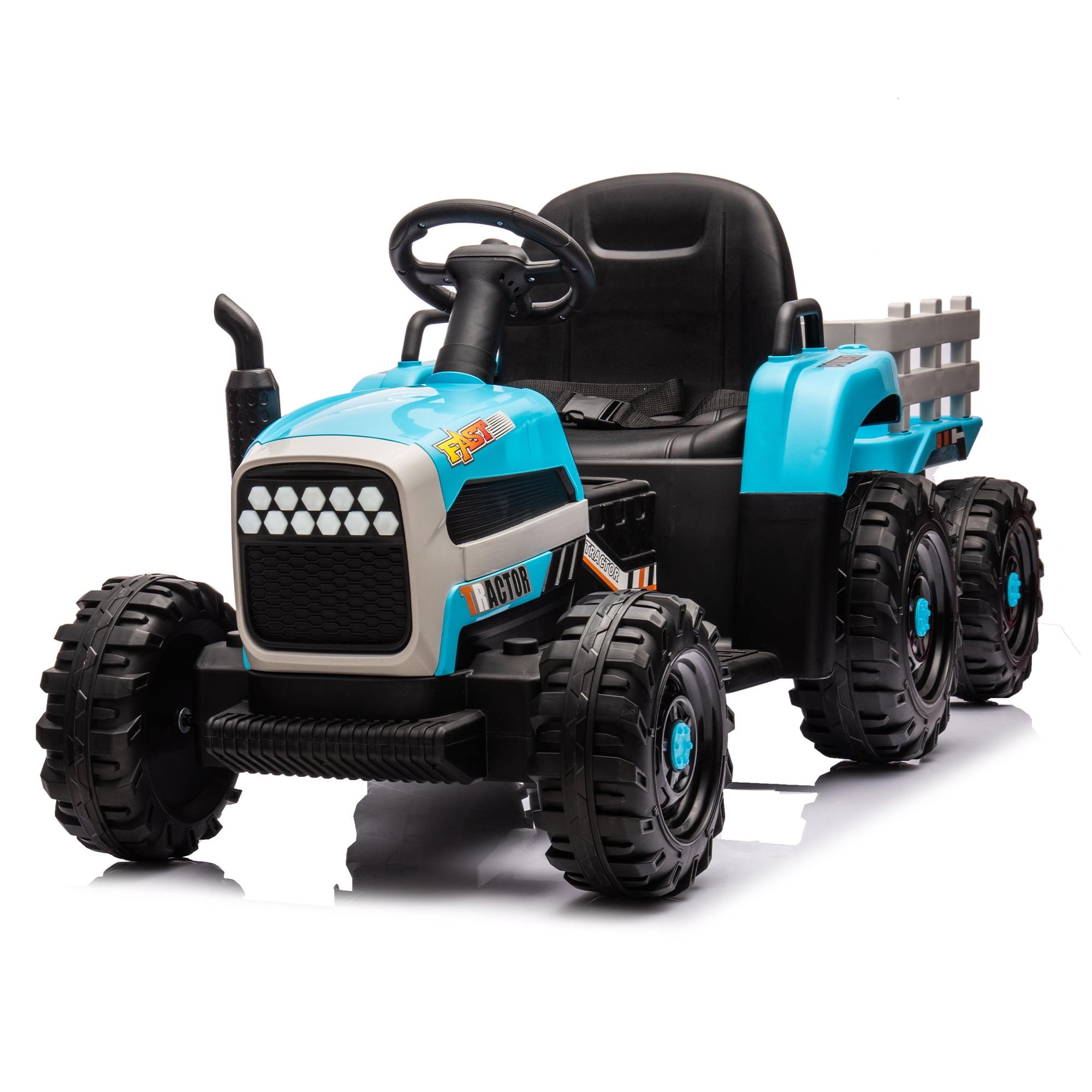 12V Blue Kids Ride-On Tractor with Trailer and Remote