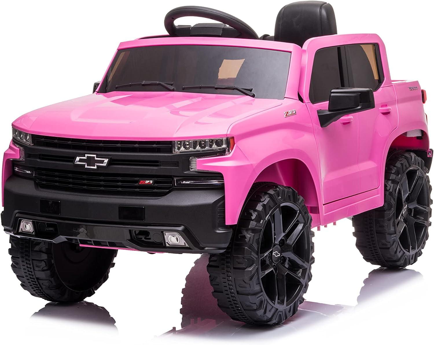 Kids Ride on Vehicle with Remote Control for 3-8 Years Toys,12V Licensed Chevrolet Silverado GMC Powered Wheels Electric Car, MP3 Music,FM Radio, Spring Suspension, LED Light,Pink