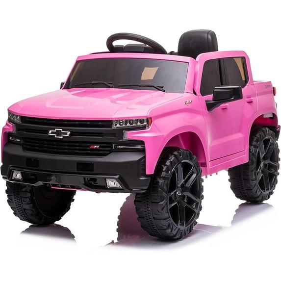 Kids Ride on Vehicle with Remote Control for 3-8 Years Toys,12V Licensed Chevrolet Silverado GMC Powered Wheels Electric Car, MP3 Music,FM Radio, Spring Suspension, LED Light,Pink