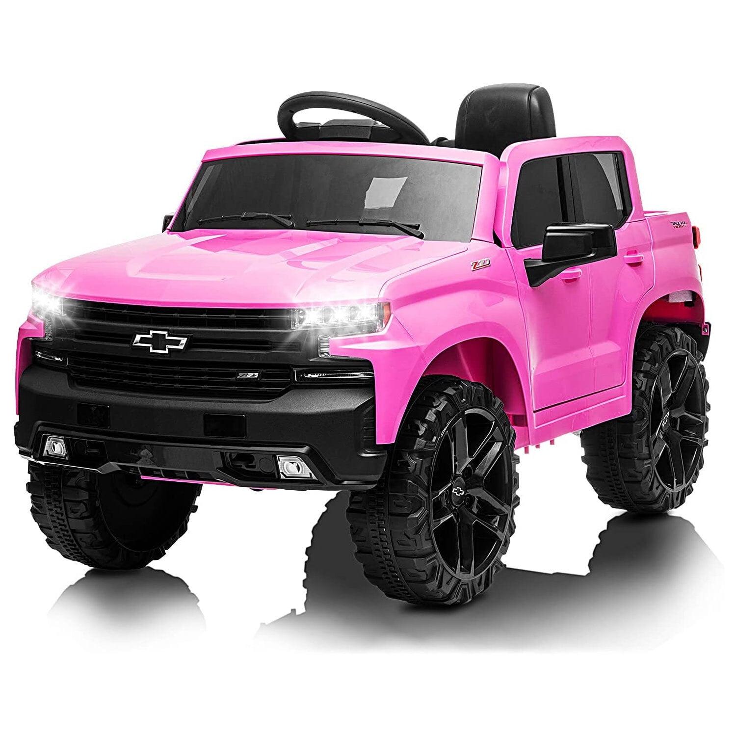 Kids Ride on Vehicle with Remote Control for 3-8 Years Toys,12V Licensed Chevrolet Silverado GMC Powered Wheels Electric Car, MP3 Music,FM Radio, Spring Suspension, LED Light,Pink