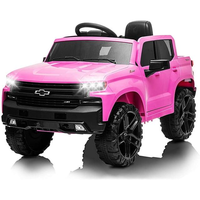 Jojoka 12V Licensed Chevrolet Silverado GMC Ride on Truck Car for Kids Battery Powered Electric Toys Vehicles with Remote Control, LED Light, Bluetooth, Spring Suspension, for 3-8 Years Old, Pink