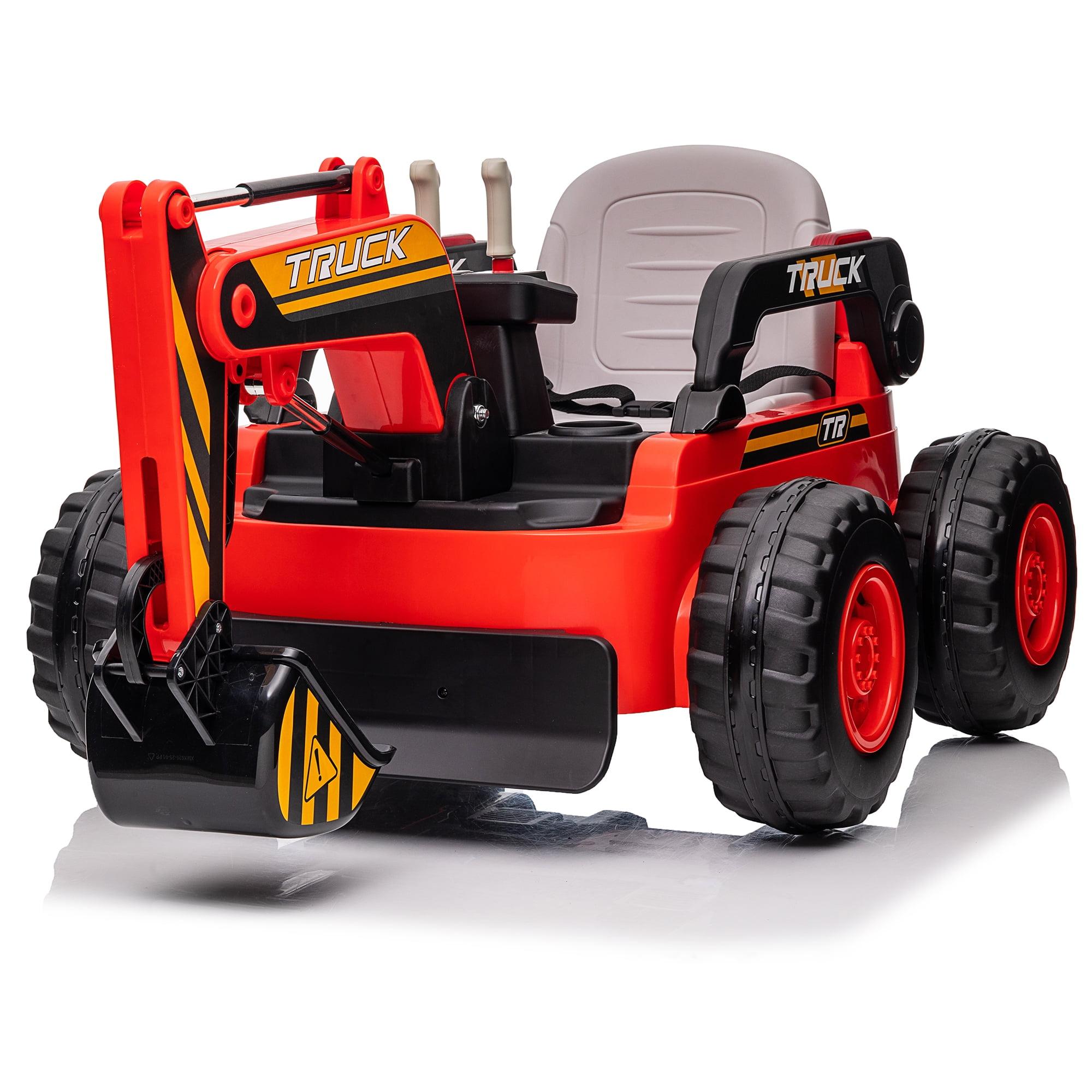 12V Red Ride-On Excavator with Remote Control and Digging Arm