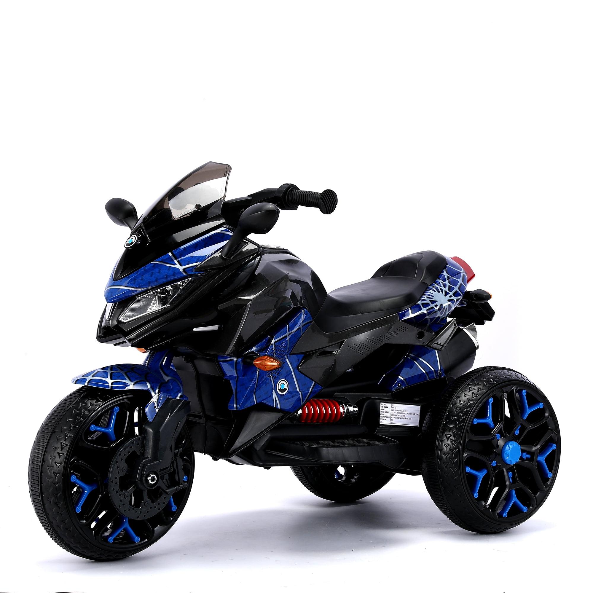 Blue 12V Electric Ride-On Motorcycle with Lighting Wheels and PU Seat