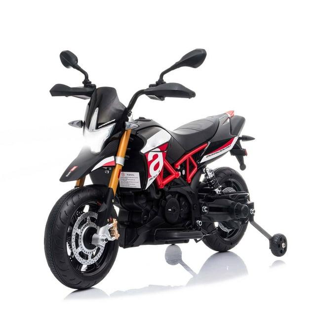 12V Ride On Toy With Training Wheels Battery Powered Dirt Bike Electric Motorcycle With LED Lights Sounds Music MP3 For Boys Girls Gifts