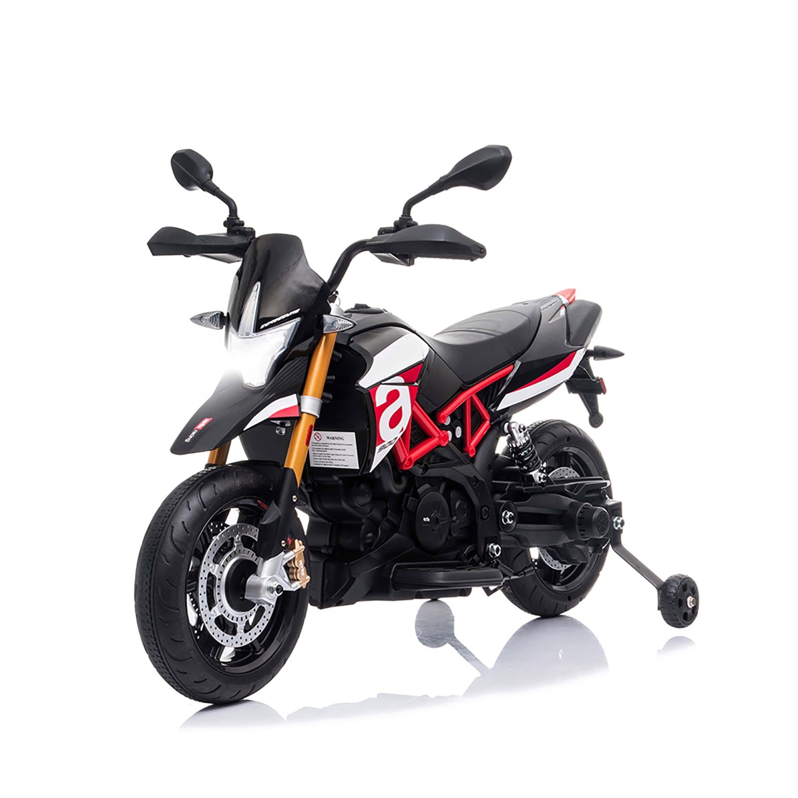 12V Ride On Toy With Training Wheels Battery Powered Dirt Bike Electric Motorcycle With LED Lights Sounds Music MP3 For Boys Girls Gifts