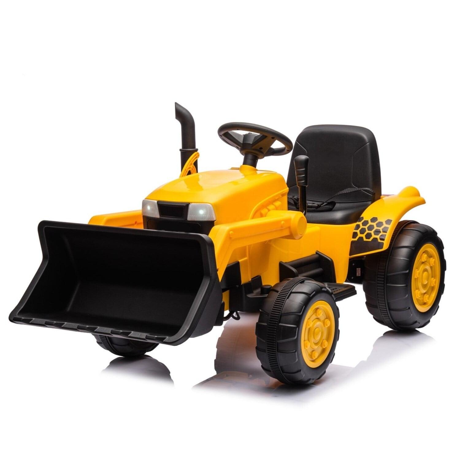 Yellow 12V Battery Powered Ride-On Excavator with Trailer