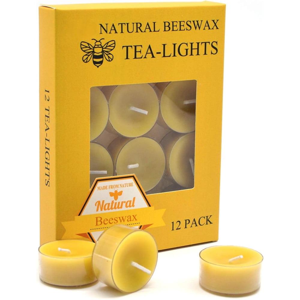 12pcs Natural Beeswax Tealight Candles - Organic Candle Honey Scent Smokeless Clean Burning