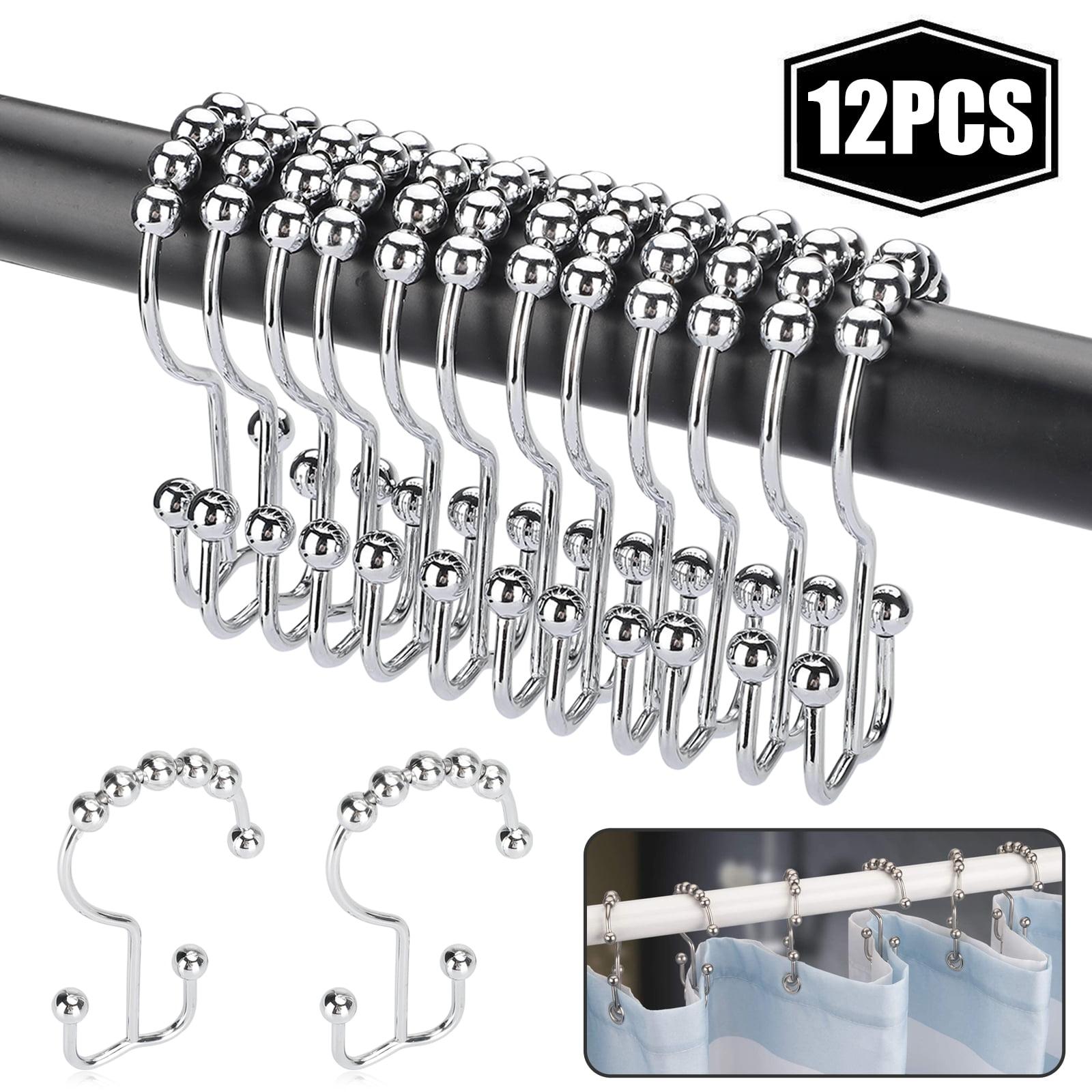 Silver Stainless Steel Double Glide Shower Curtain Hooks, Set of 12