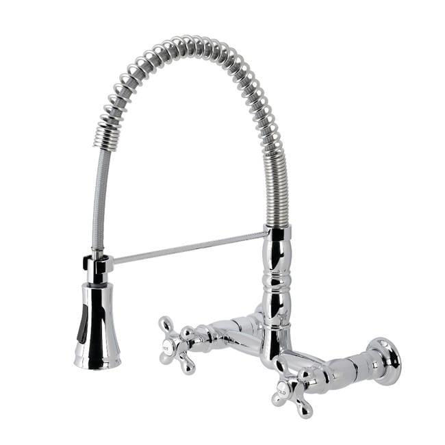 Kingston Brass Heritage Double-Handle 2-Hole Wall-Mount Pre-Rinse Bridge Kitchen Faucet