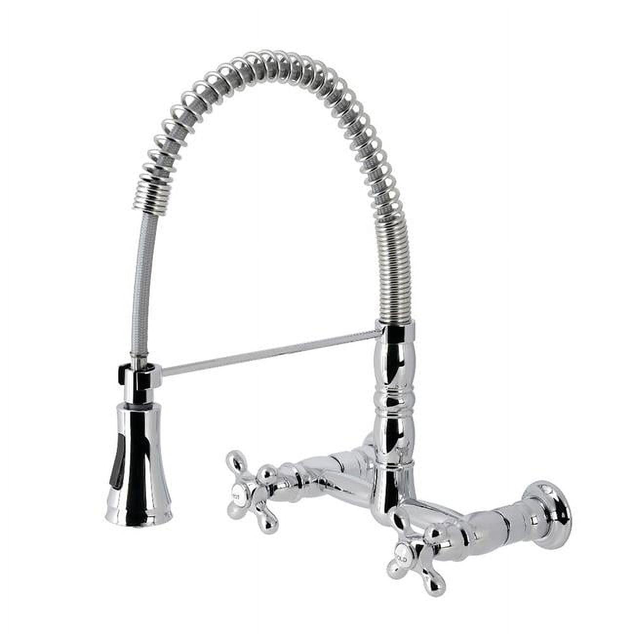Kingston Brass Heritage Double-Handle 2-Hole Wall-Mount Pre-Rinse Bridge Kitchen Faucet