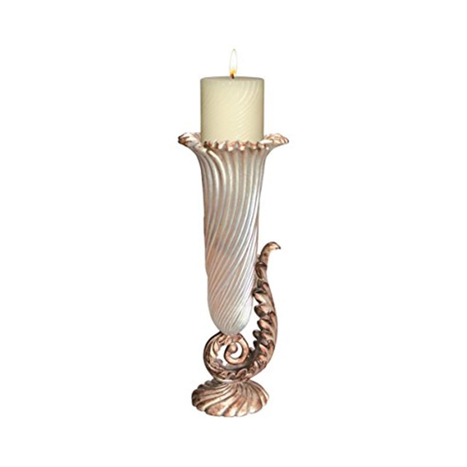 Elegant Antique Ivory Polyresin 13.5" Candle Holder