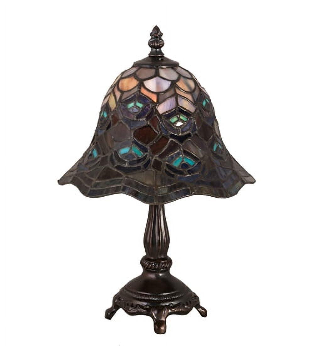 Peacock Feather Stained Glass Bronze Mini Lamp