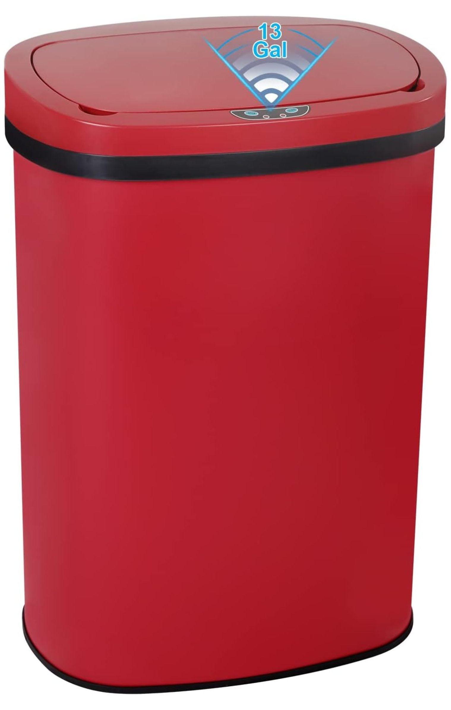 13 Gallon 50L Touch Automatic Stainless Steel Trash Can Garbage Can Metal Trash Bin with Lid for Kitchen Living Room Office Bathroom, Electronic Sensor Automatic Trash Can - Red