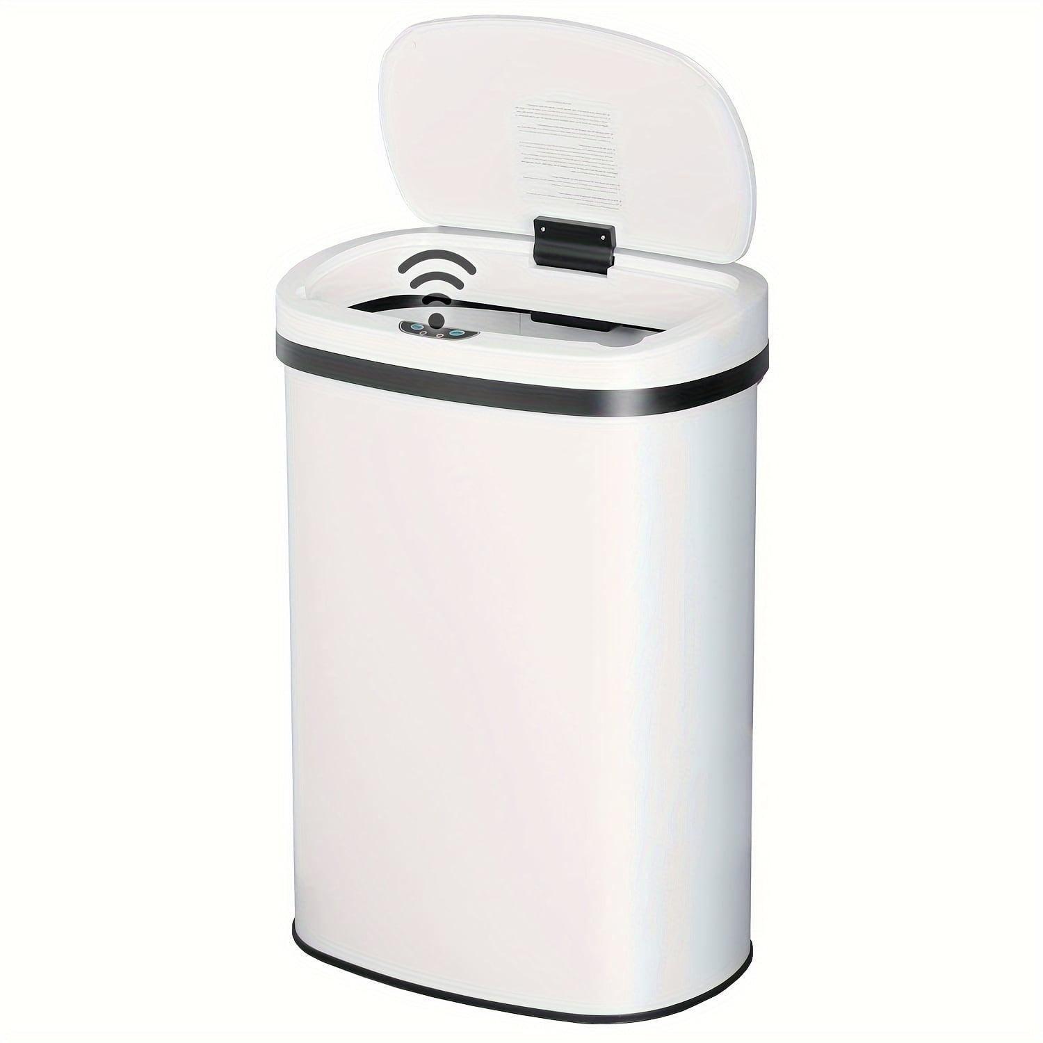 White 13 Gallon Stainless Steel Touchless Trash Can