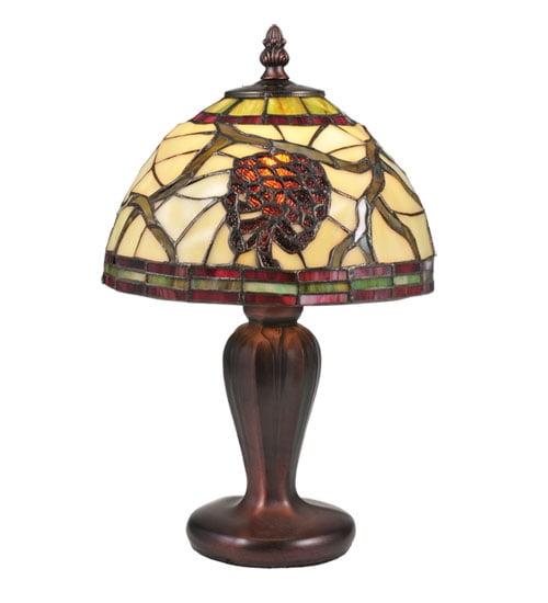 Pinecone Elegance 13" Stained Glass & Bronze Table Lamp