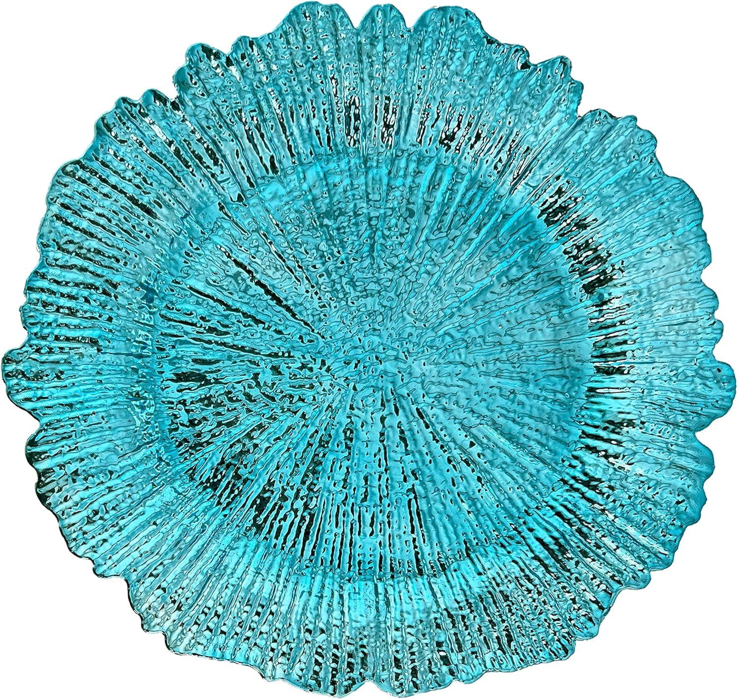 13 Inch Light Blue Charger Plates, Round Plastic Reef Plate Chargers for Dinner Plates, Wedding, Party Elegant Decoration Place Mats (24, Light Blue)