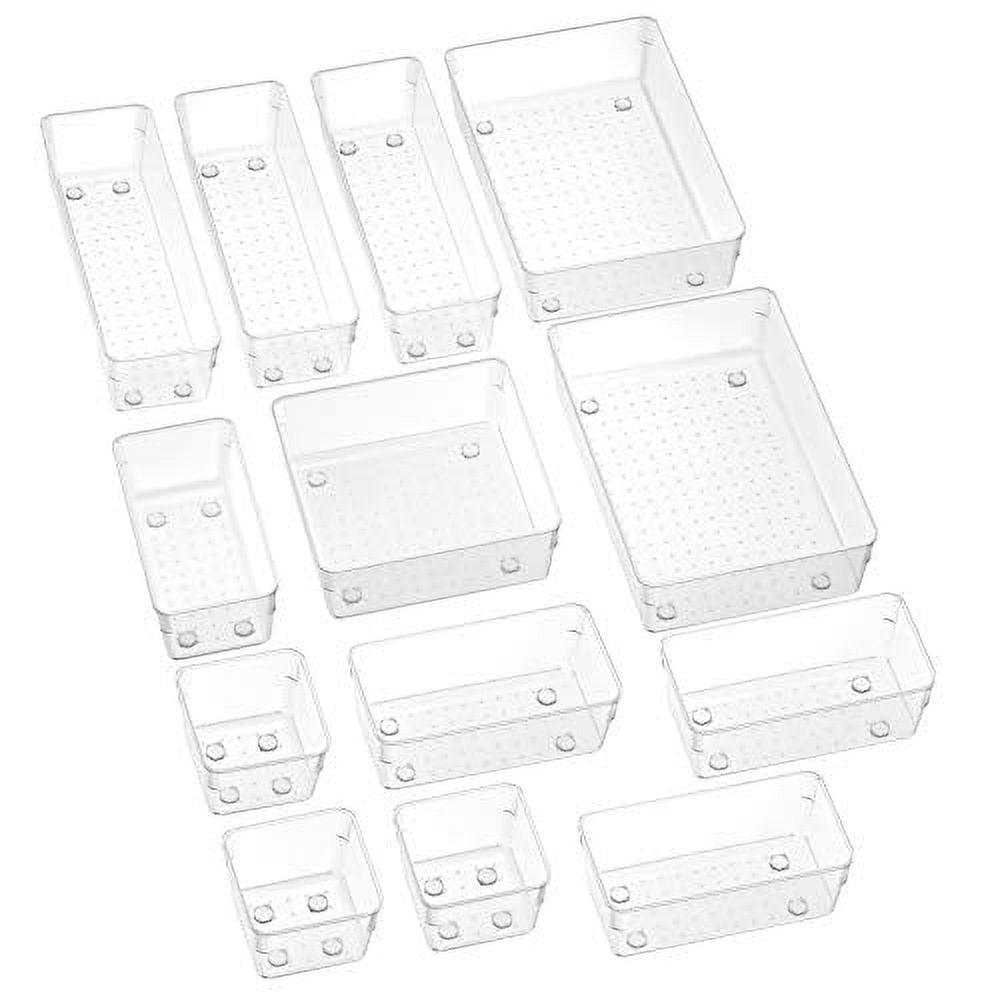 SMARTAKE 13-Piece Drawer Organizers with Non-Slip Silicone Pads, 5-Size Desk Drawer Organizer Trays Storage Tray for Makeup, Jewelries, Utensils in Bedroom Dresser, Office and Kitchen, Clear