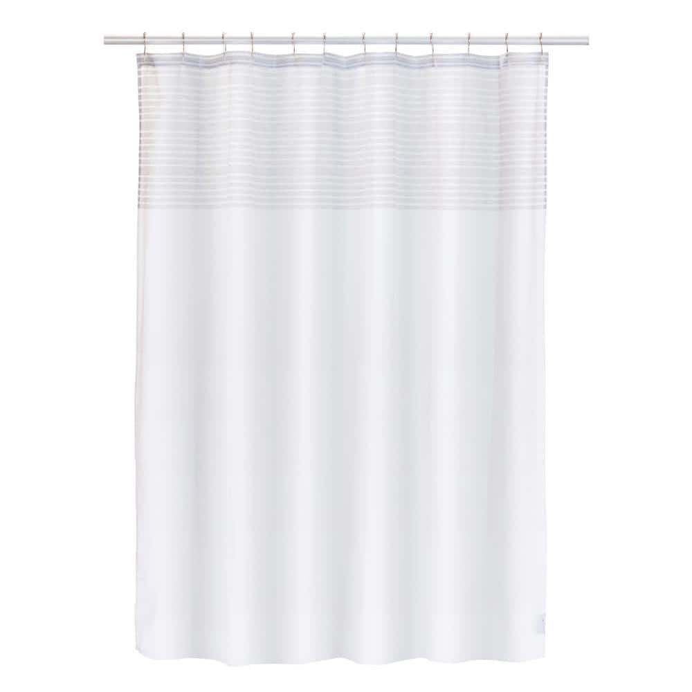 White and Gray Cotton Blend 72" Shower Curtain Set with Hooks