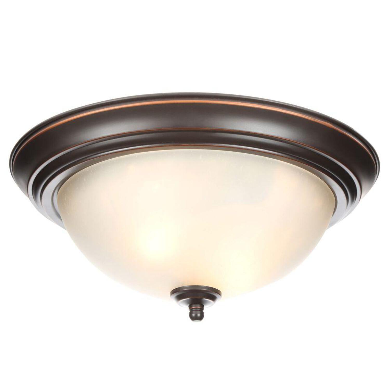 13 in. Oil Rubbed Bronze Dome Flush Mount with Stained Glass Shade