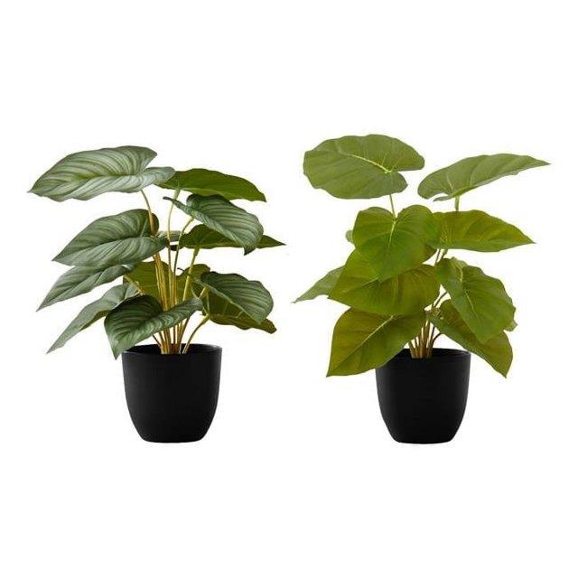 Monarch Specialties Artificial Plant 13 inch Tall Epipremnum Indoor Faux Fake Table Greenery Potted Set Of 2 Decorative Green Leaves Black Pots