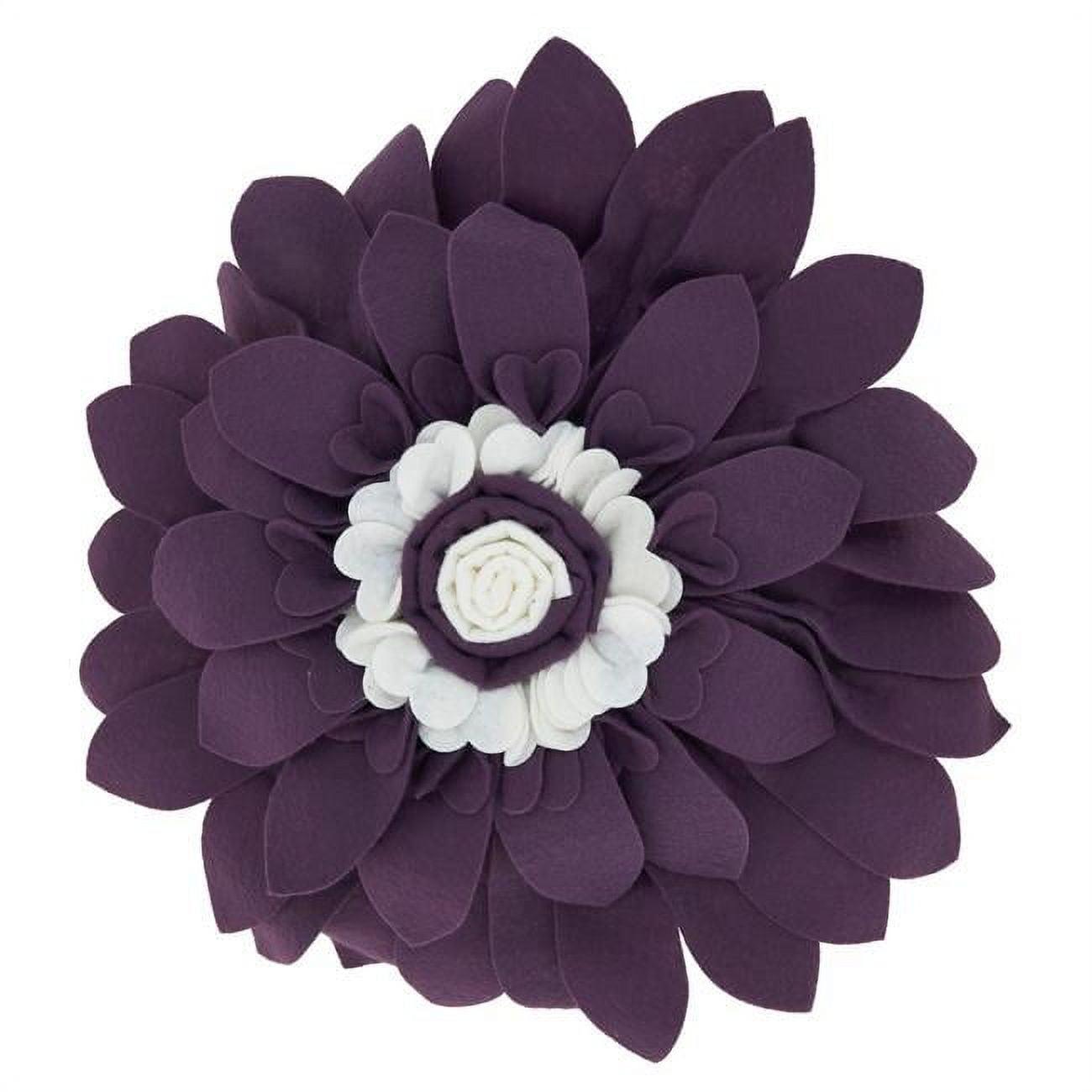 13 in. Felt Flower Round Throw Pillow with Poly Filling, Violet