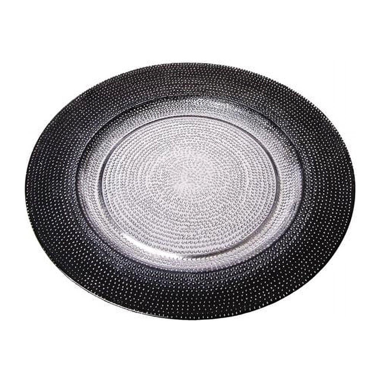 13 in. Black and Silver Glass Charger Plates, Set of 4