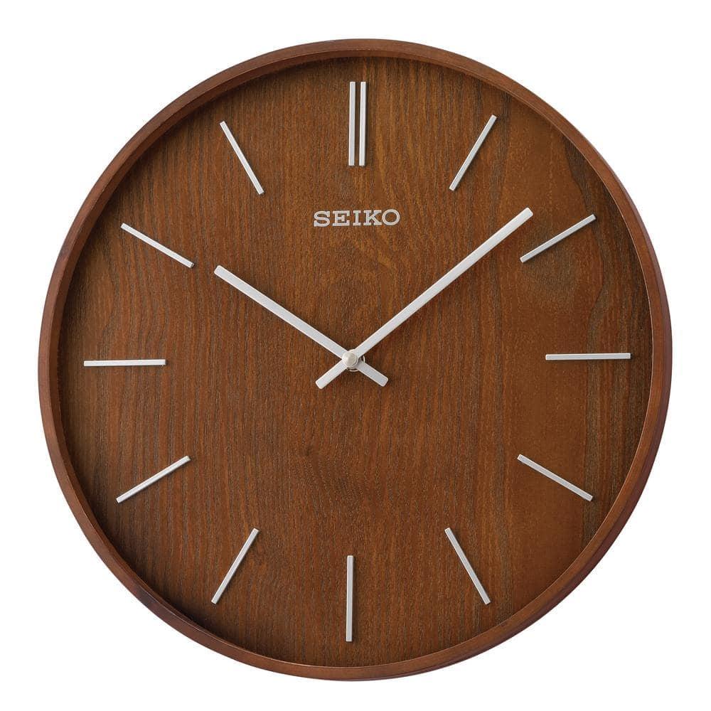 Seiko 13" Brown Ash Veneer Wooden Wall Clock