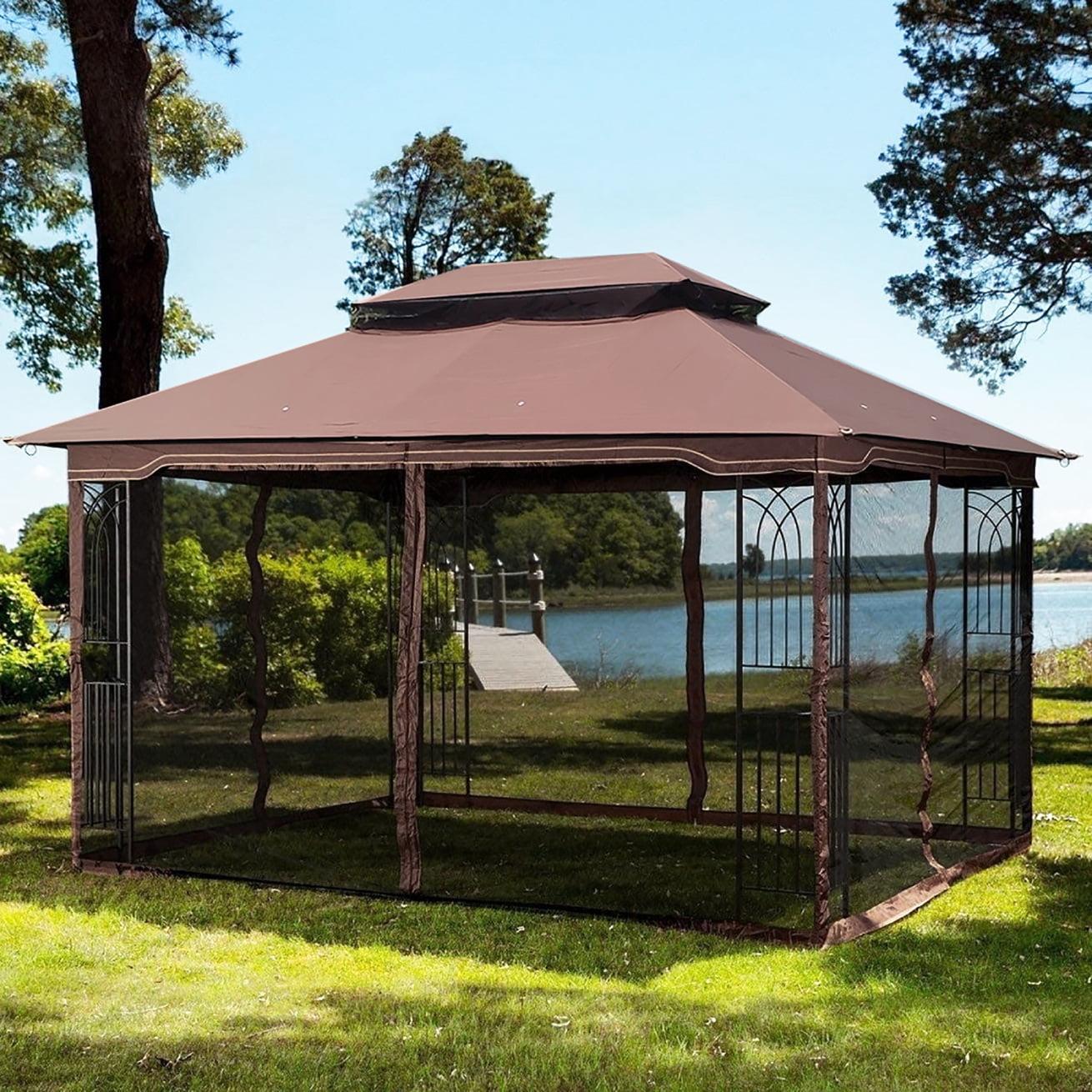 13 x 10FT Outdoor Patio Gazebo Canopy Tent with Ventilated Double Roof and Mosquito Netting, Heavy Duty Outside Sunshade for Lawn, Garden, Backyard and Deck