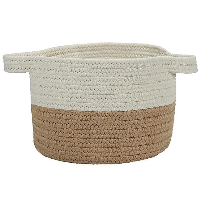 Natural Beige and White Braided Polypropylene Storage Basket