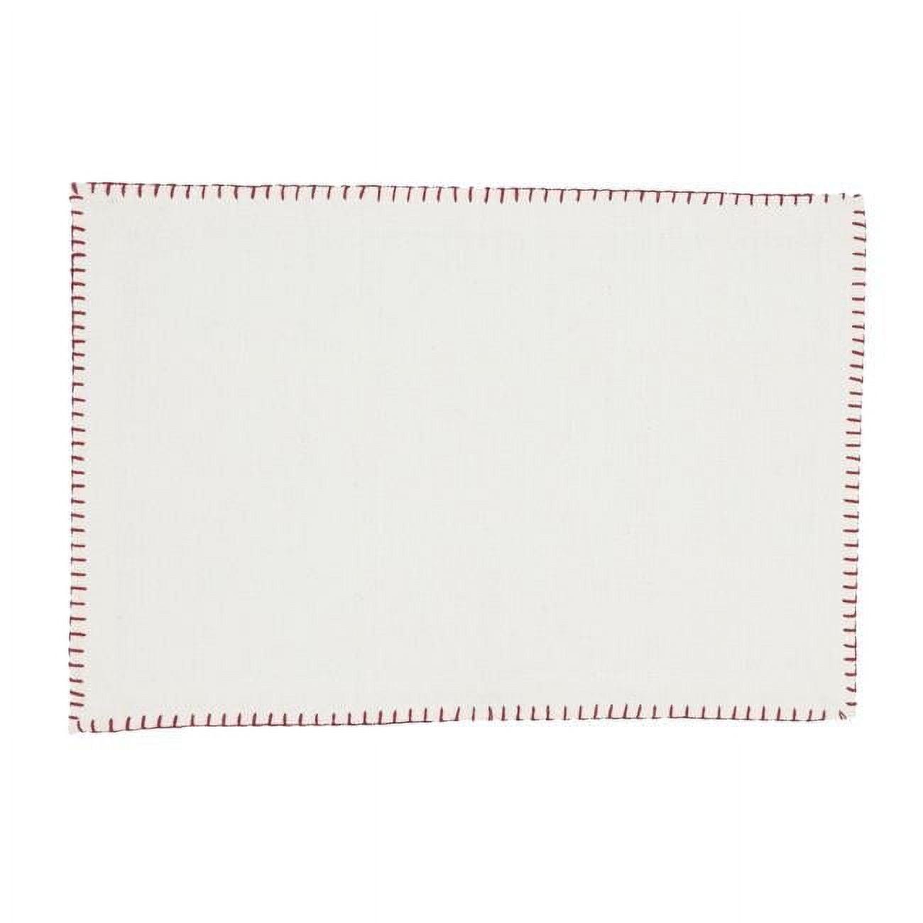 Saro Lifestyle Whipstitch Cotton Placemat, White/Red, (Set of 4 pcs)
