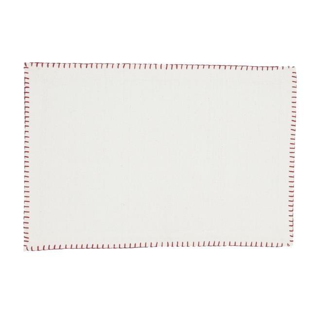 Saro Lifestyle Whipstitch Cotton Placemat, White/Red, (Set of 4 pcs)