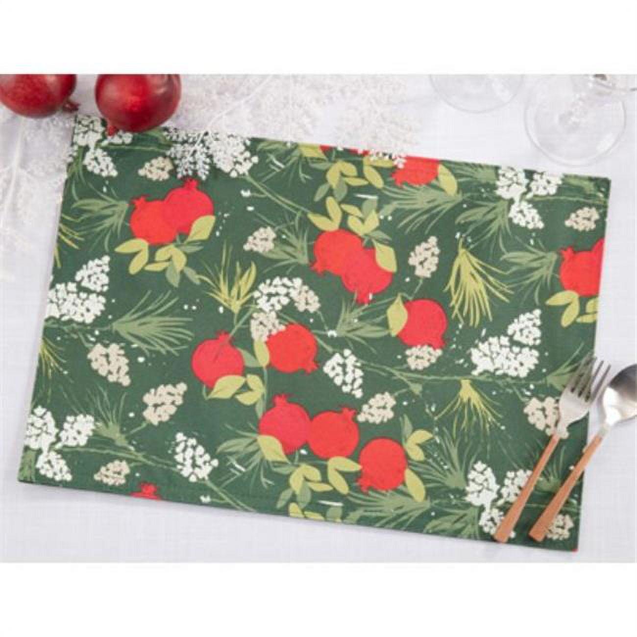 Holiday Red and Green Fabric Pomegranate Placemats Set of 4