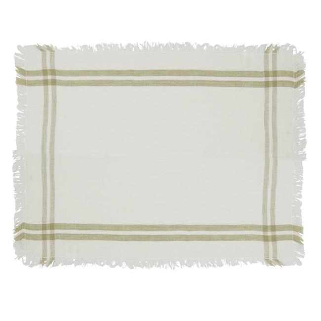 Natural Fringed Stripe Cotton Linen Rectangle Placemats, Set of 4