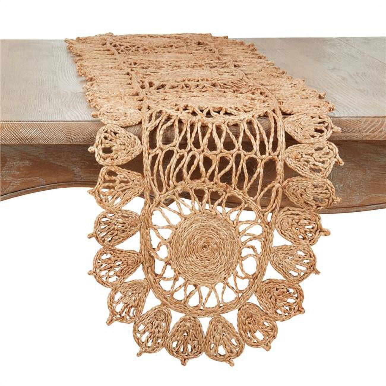 Natural Woven Jute Table Runner with Intricate Design