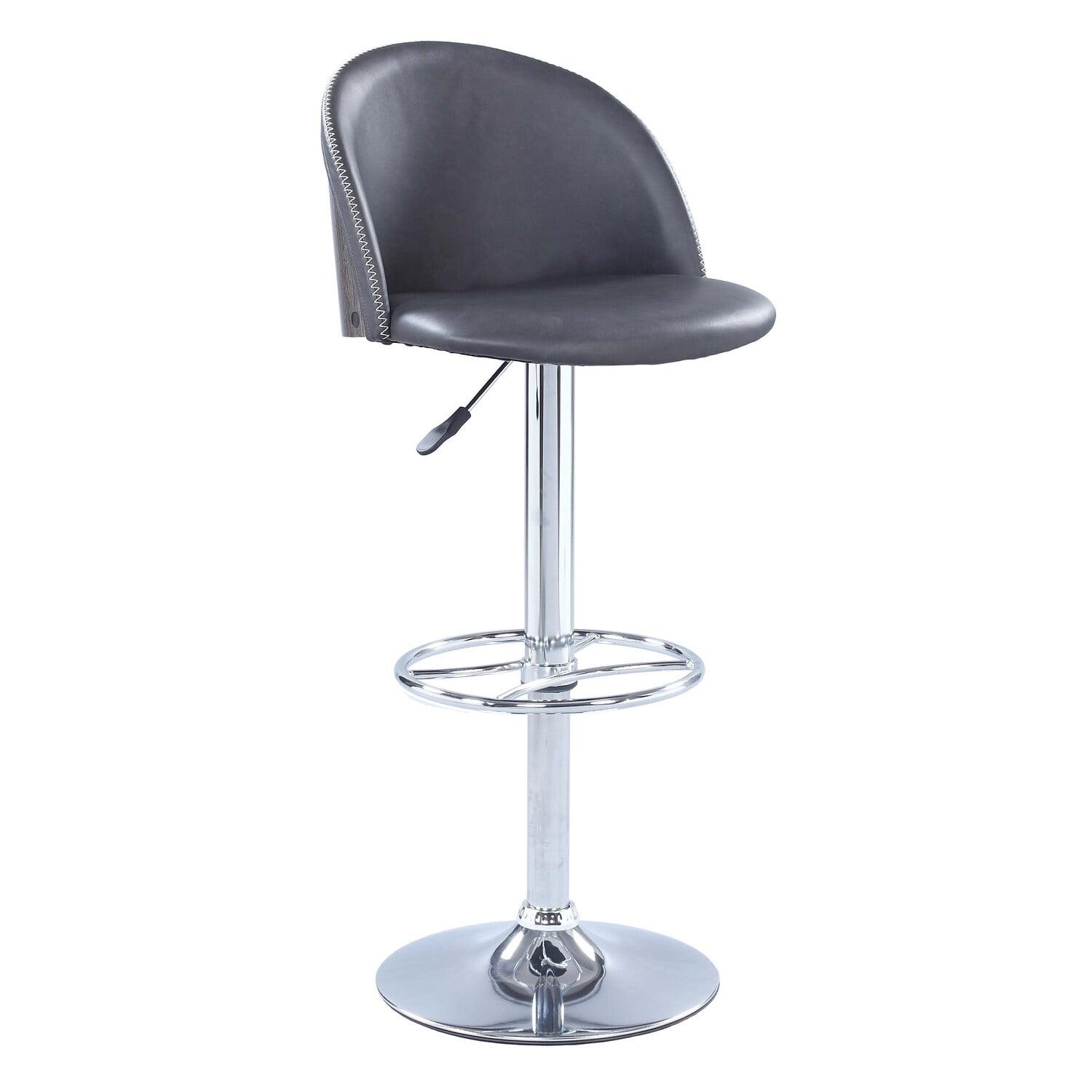 Eclipse Swivel Adjustable Stool in Dark Grey Leather and Chrome